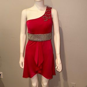 NWD KIMIKAL hot pink one shoulder rhinestone embellished dress S